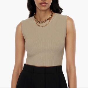 Aritzia Babaton Sculpt Knit Cropped Muscle Tank Ribbed Matte Pearl - Size M